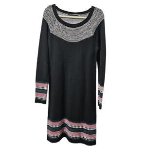 Athleta Fair Isle Nordic Sweater Dress Cotton Blend Black/Multi-Color Size Med